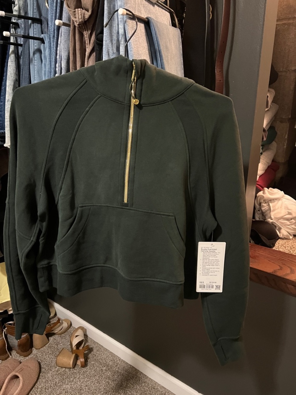lululemon athletica Dark Green Half-Zip Sweatshirt with Gold Zipper